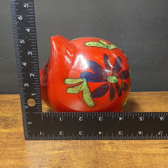 Vintage Stoneware Piggy Bank Glazed Floral Coin Container - Picture 10 of 10